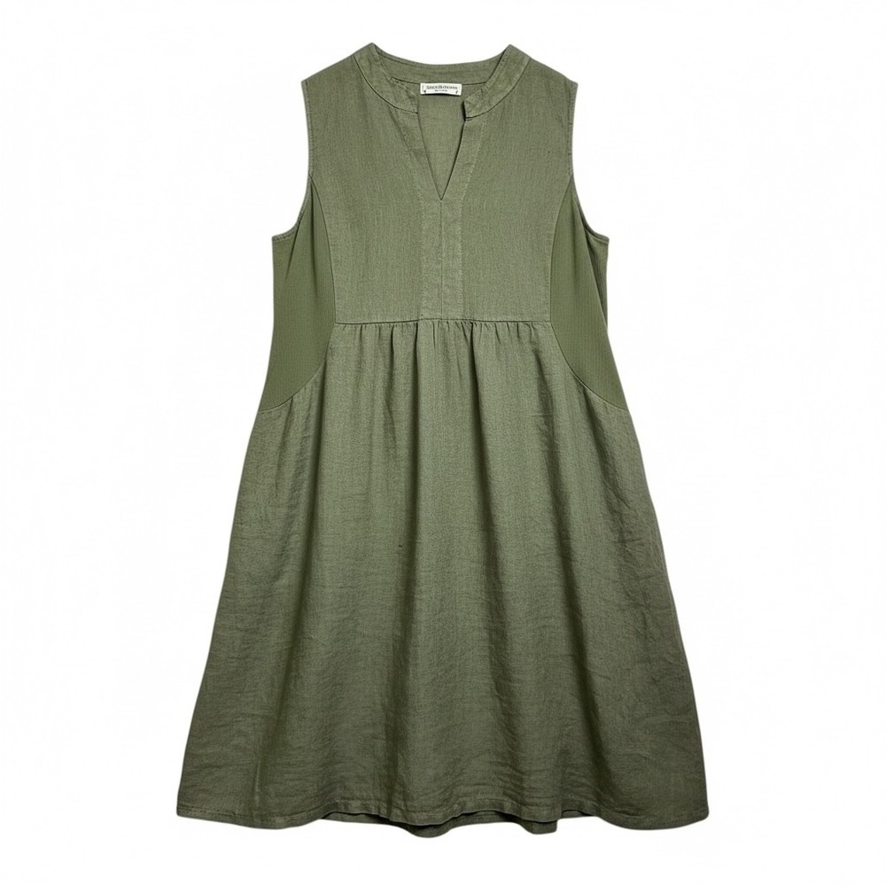 Terzo Millennio Olive Green Linen Sleeveless Shift Dress Made in Italy Small